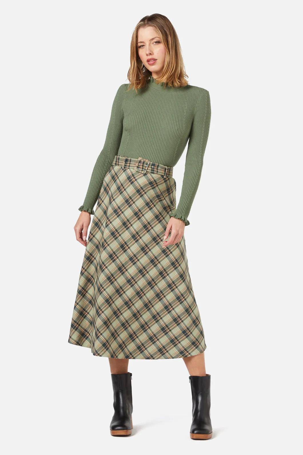 Jeannie Check Midi Skirt