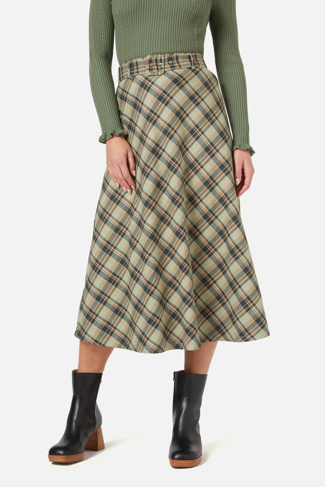 Jeannie Check Midi Skirt