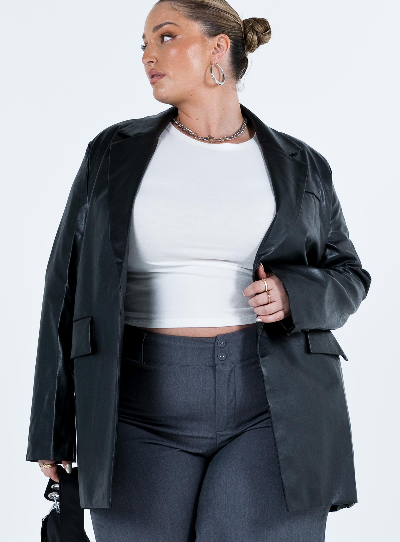 Jocelyn Faux Leather Blazer Black Curve