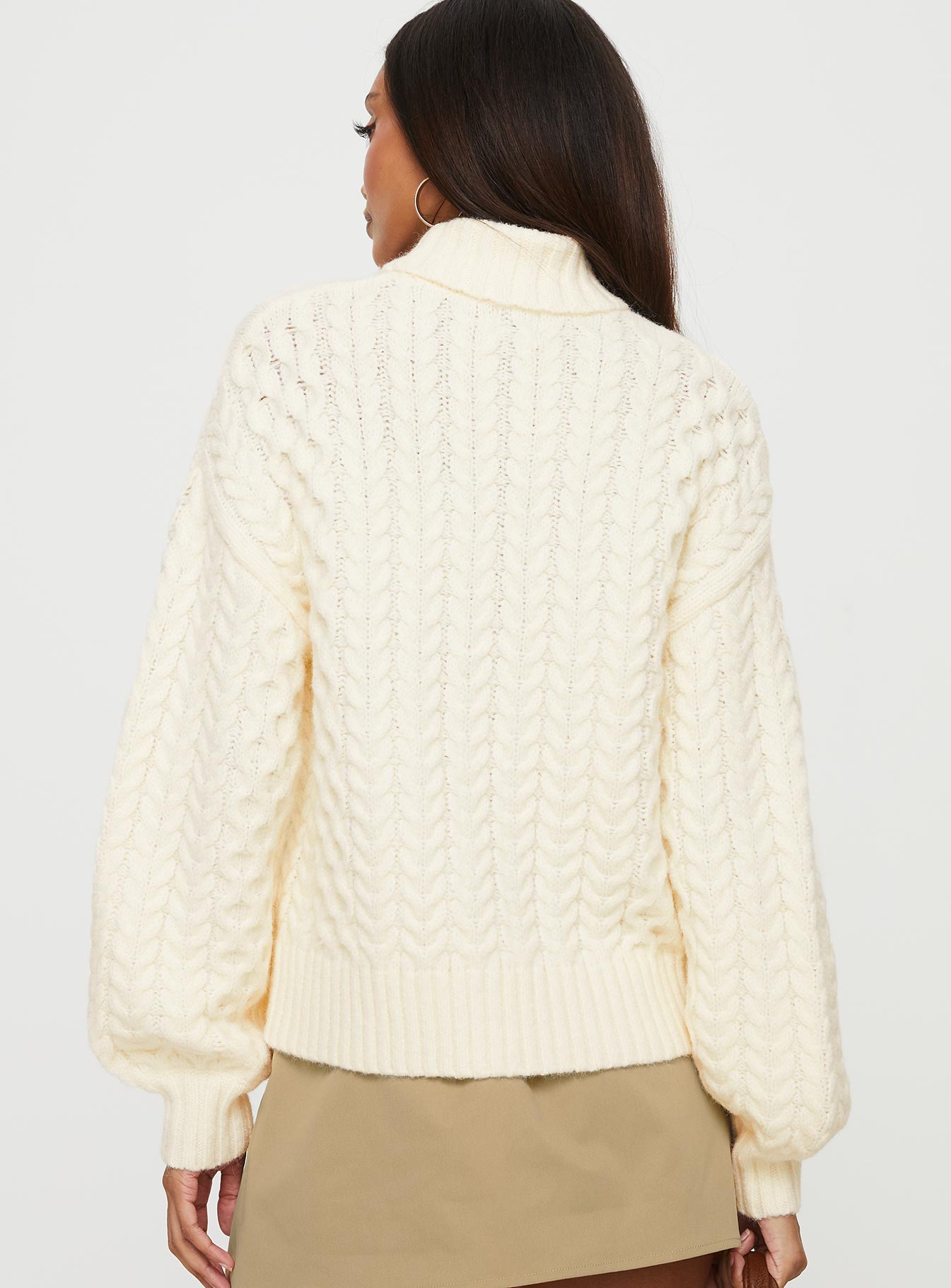 Judson Roll Neck Cable Knit Sweater Cream