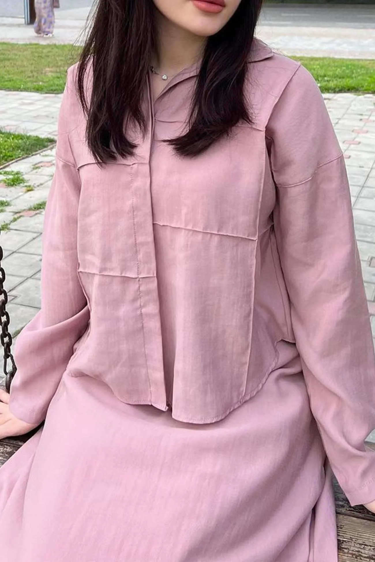 Long Sleeve Shirt Midi Skirt Two-Piece Set