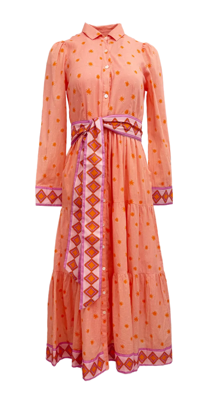 Marea Flounce Shirt Dress, Melon Starburst