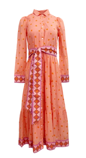 Marea Flounce Shirt Dress, Melon Starburst