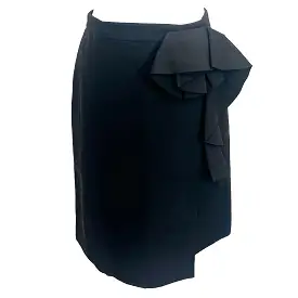 Marni Black Cotton Frill Detail Wrap Midi Skirt S/M