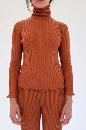 Merino Ribbed Turtleneck - Terracotta