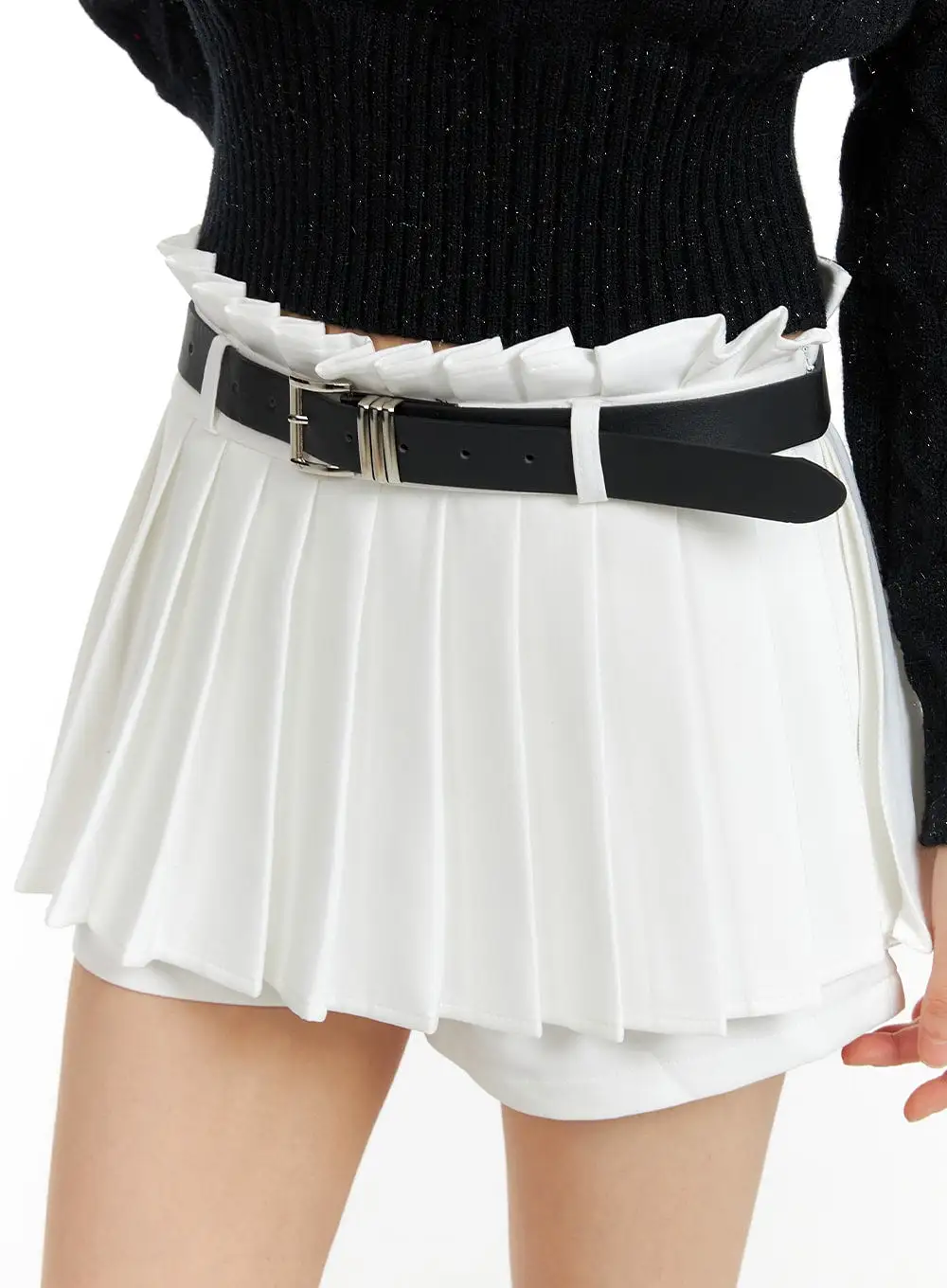 Mid Waist Pleated Mini Skirt with Belt CF420