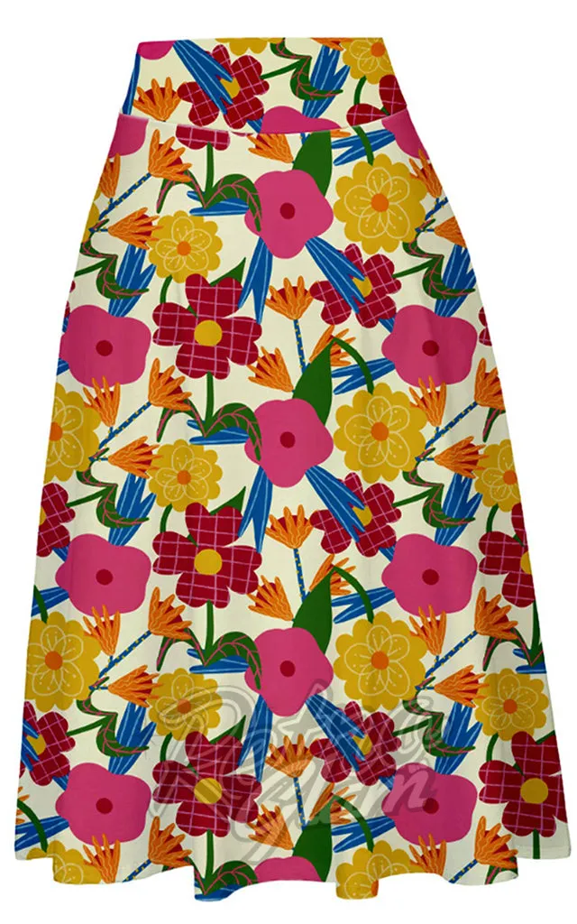 Miss Lulo Ava Retro Floral Swing Skirt - S left only