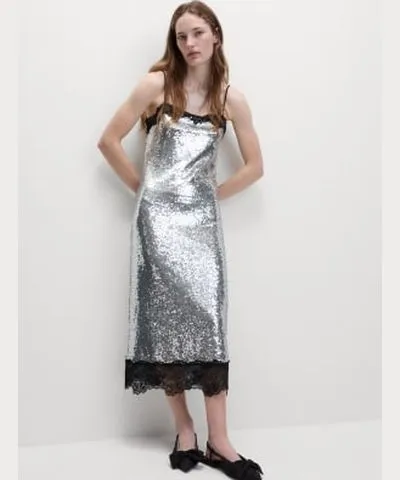 M&S Collection Womens M&S Collection Sequin Square Neck Midi Slip Dress