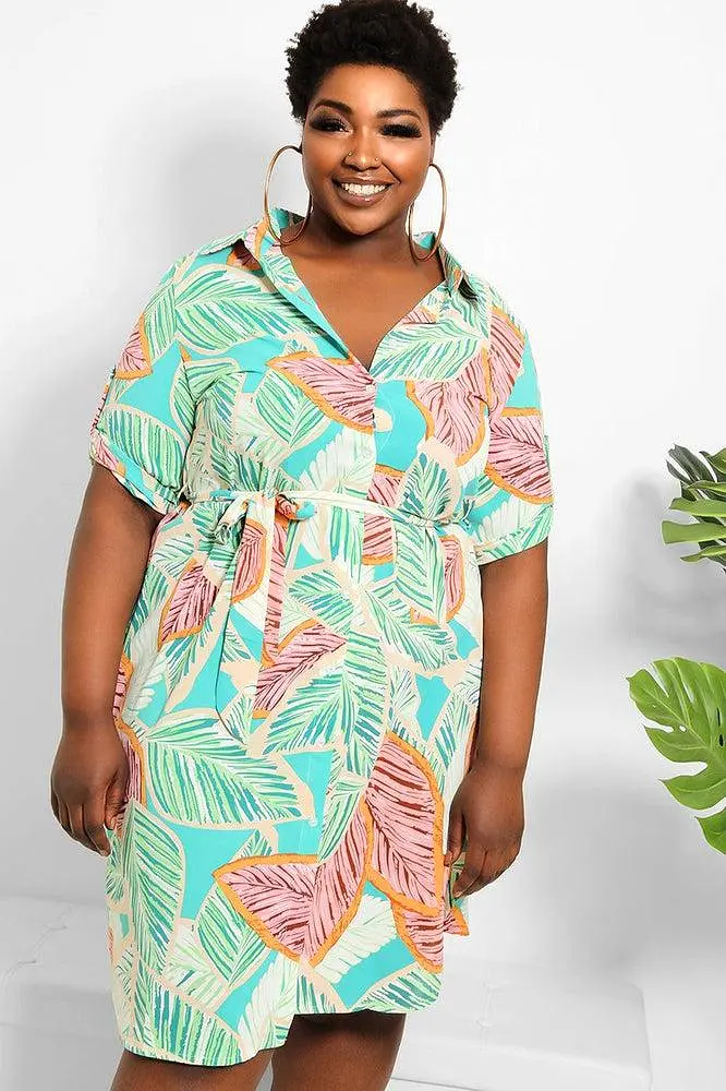 Multicolour Leaves Print Shirt Dress