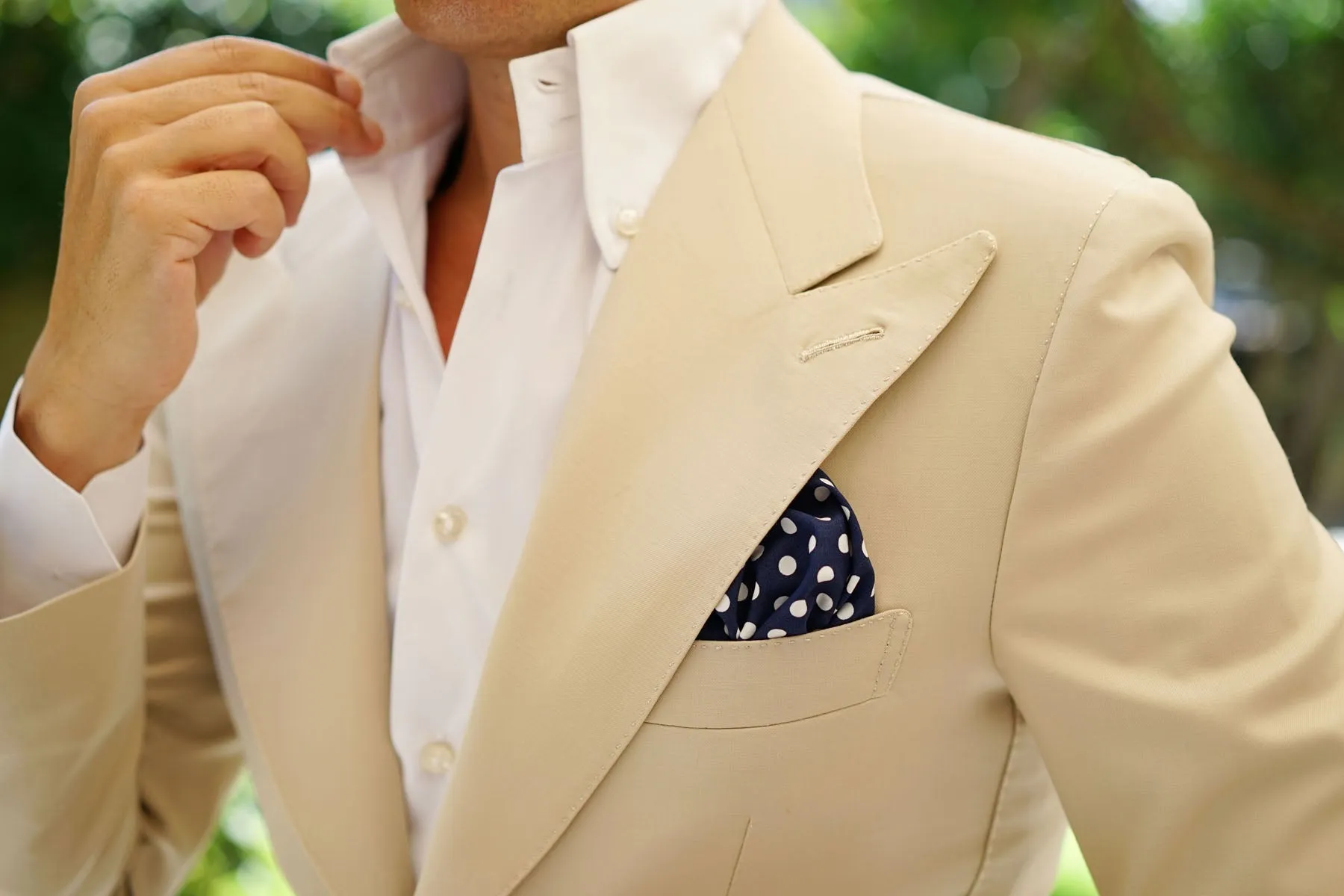 Navy Blue with White Large Polka Dots Cotton Pocket Square