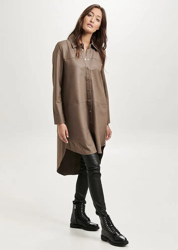 Notyz Oversized Shirt Dress 11112 Skindkjole - Taupe w. Light Gold