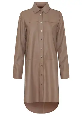 Notyz Oversized Shirt Dress 11112 Skindkjole - Taupe w. Light Gold