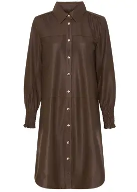 Notyz Oversized Shirt Dress 11249 Skindkjole - Brown with light gold