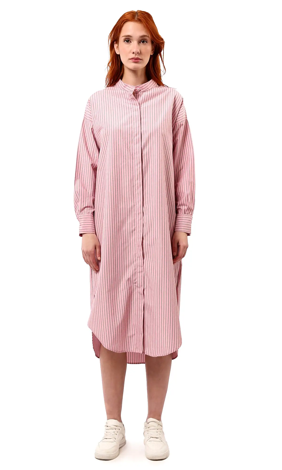 O179191 Relaxed Fit Striped Light Coral Shirt Dress