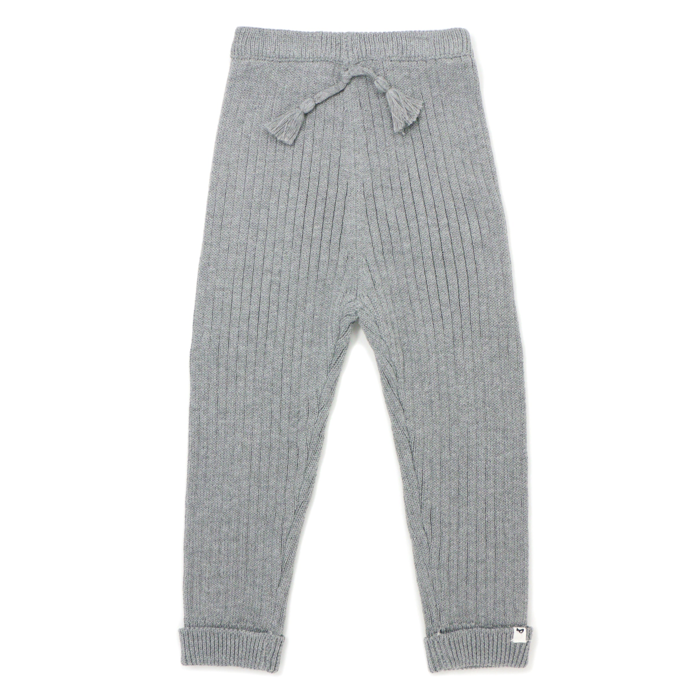 oh baby! Ribbed Knit Legging Tassel Waist - Grey