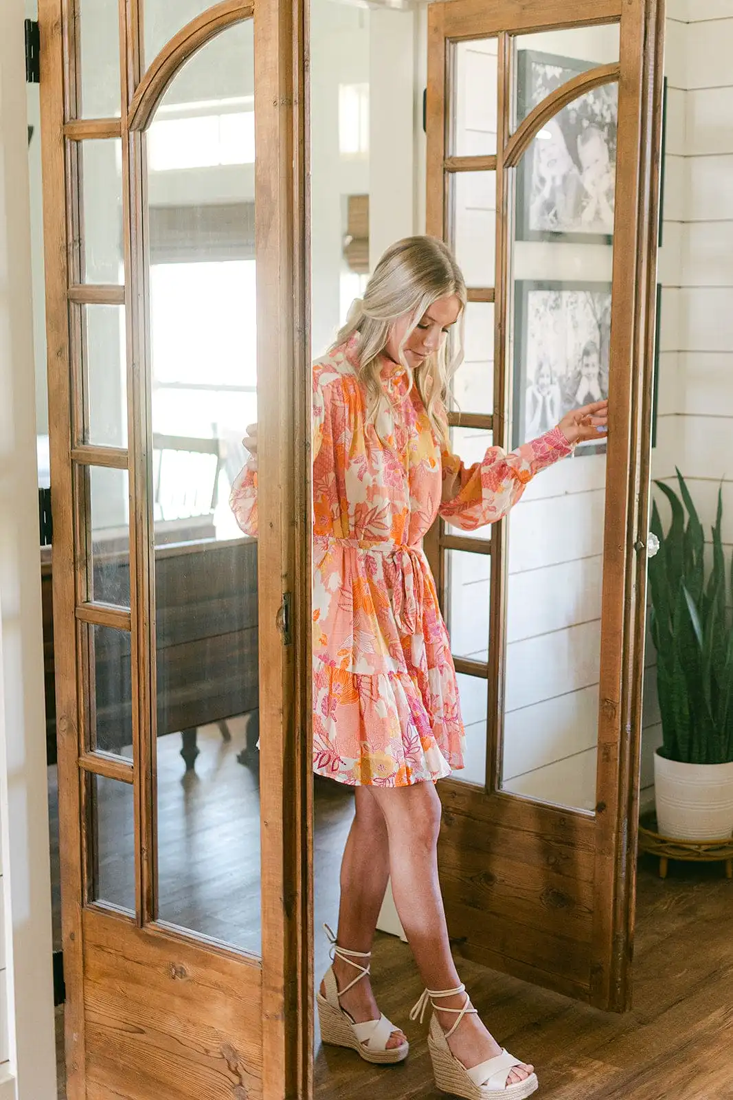 Pink Floral Tie Waist Ruffle Dress