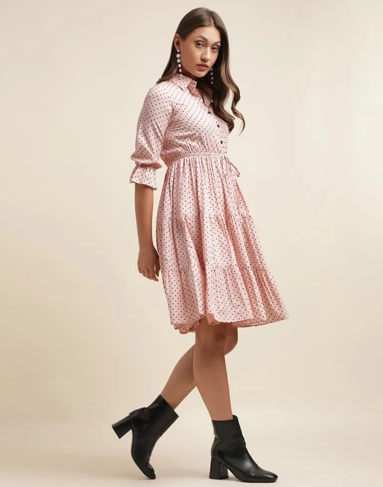 Pink Printed Flared Shirt Dress