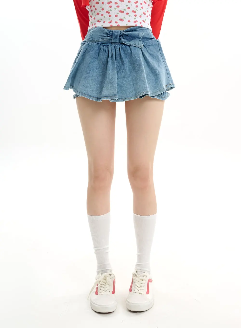 Pleated Fringe Denim Mini Skirt IF413