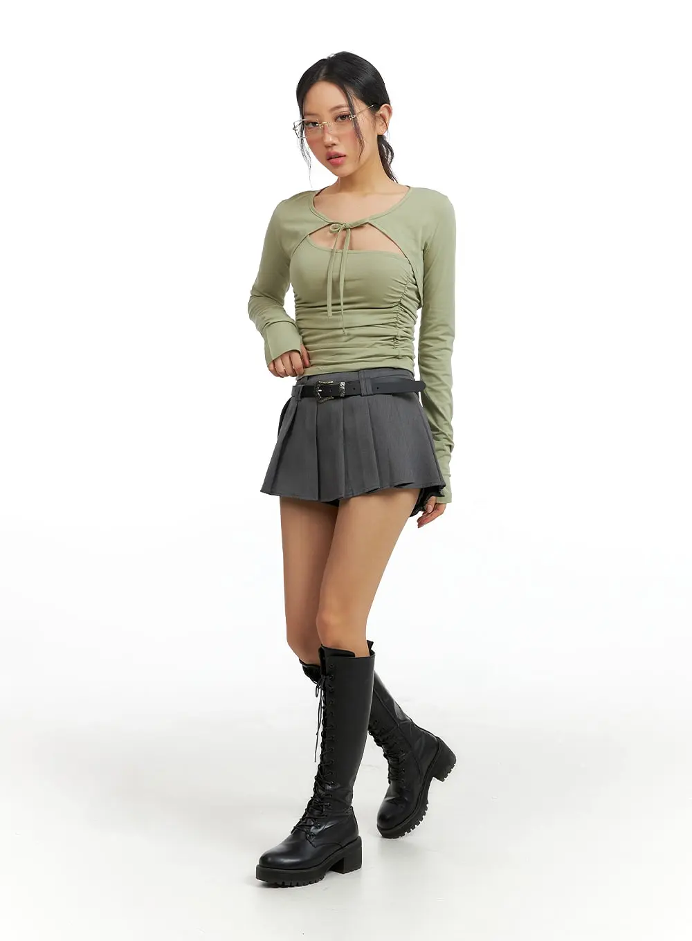 Pleated Mini Skirt with Belt CF408