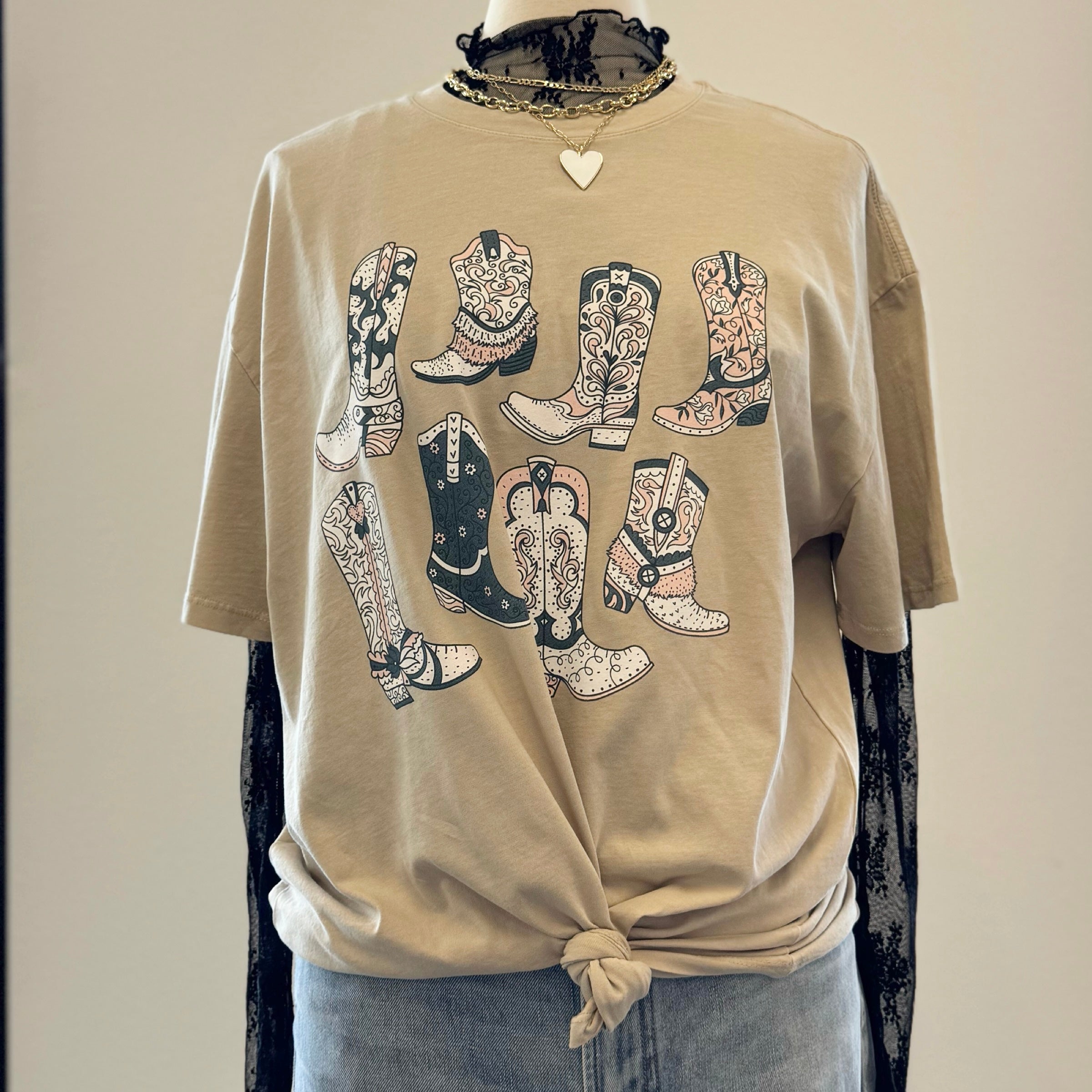 Premium Oversized Boots Graphic Tee Taupe