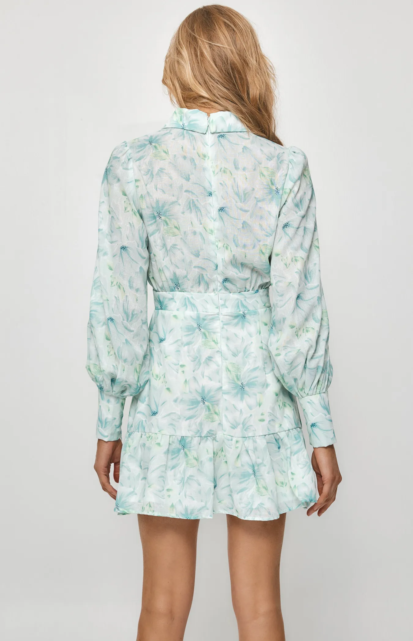 Print Textured Bubble Sleeve Shirt Dress (SDR1211A)