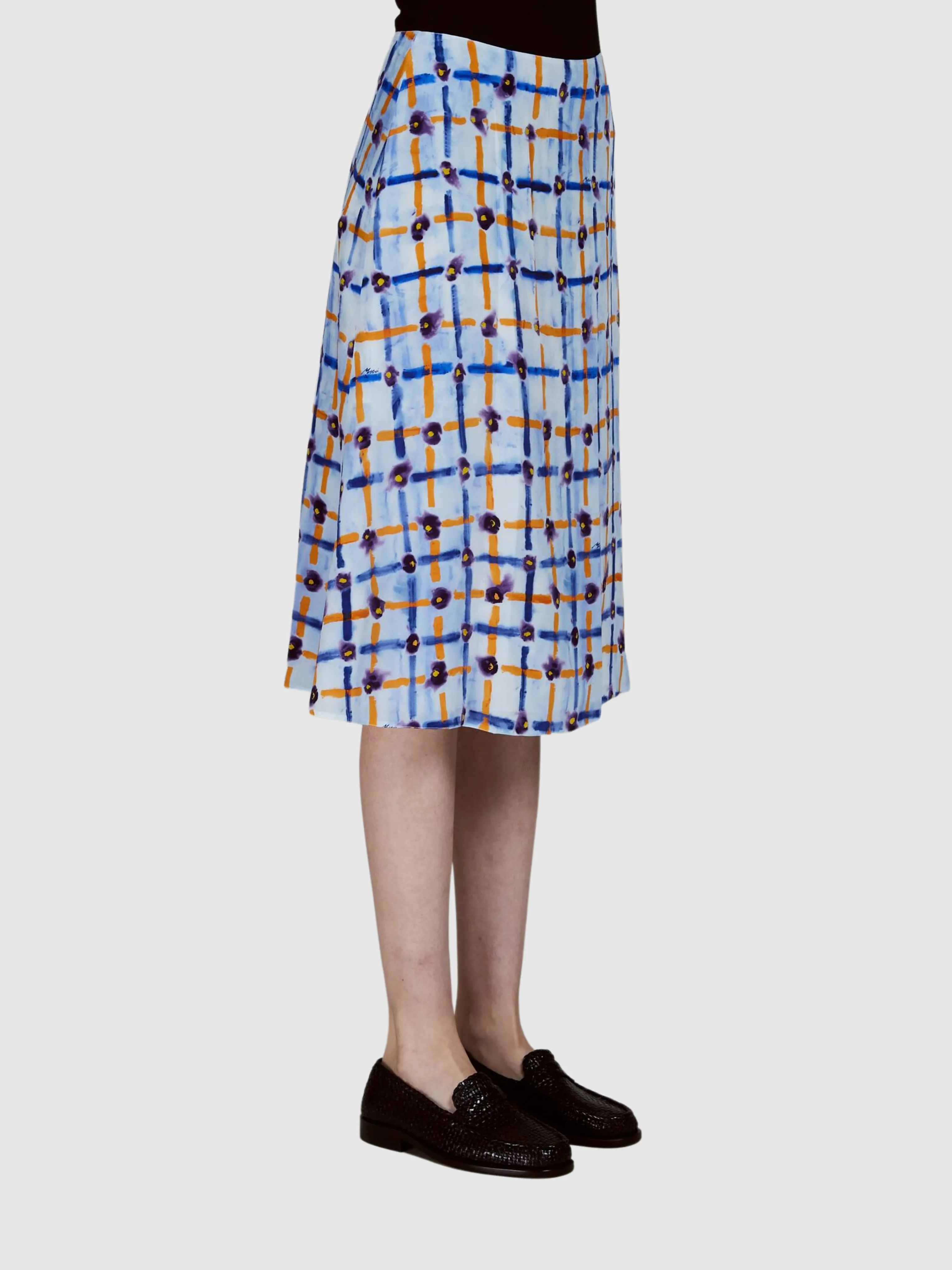 Printed Crepe de Chine Midi Skirt