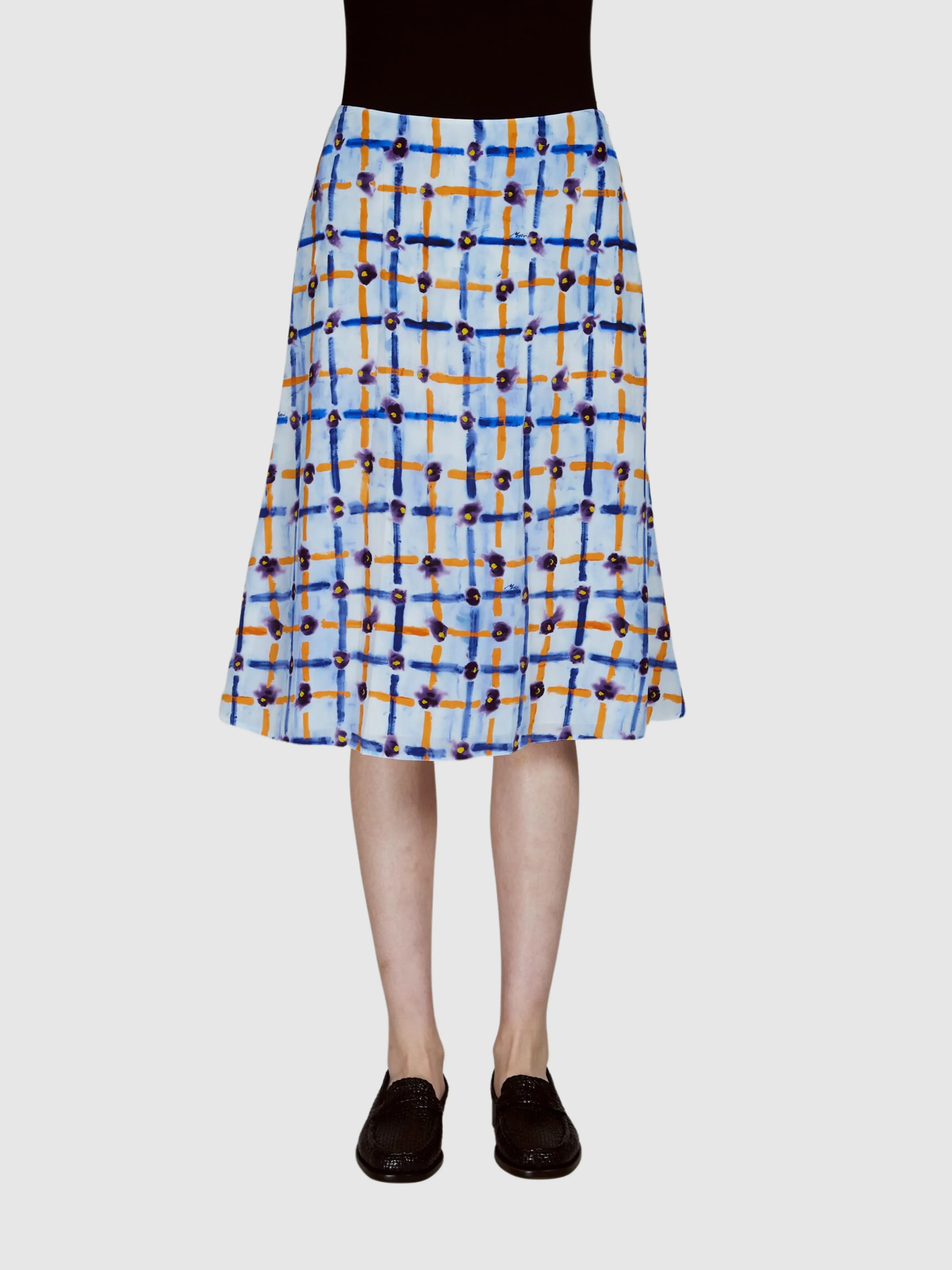 Printed Crepe de Chine Midi Skirt