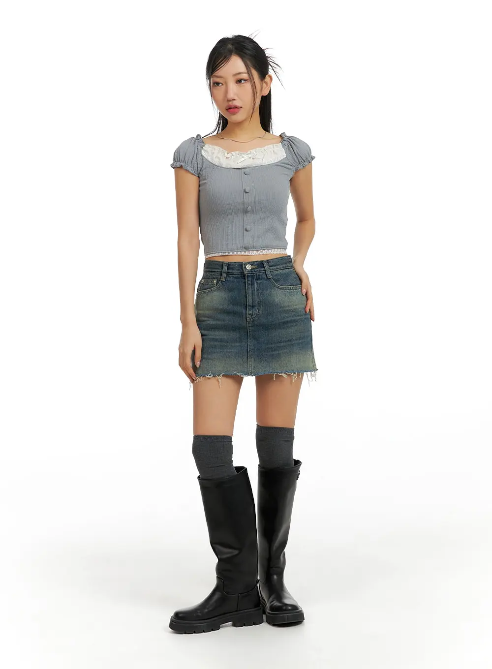 Raw Hem Denim Mini Skirt CF427