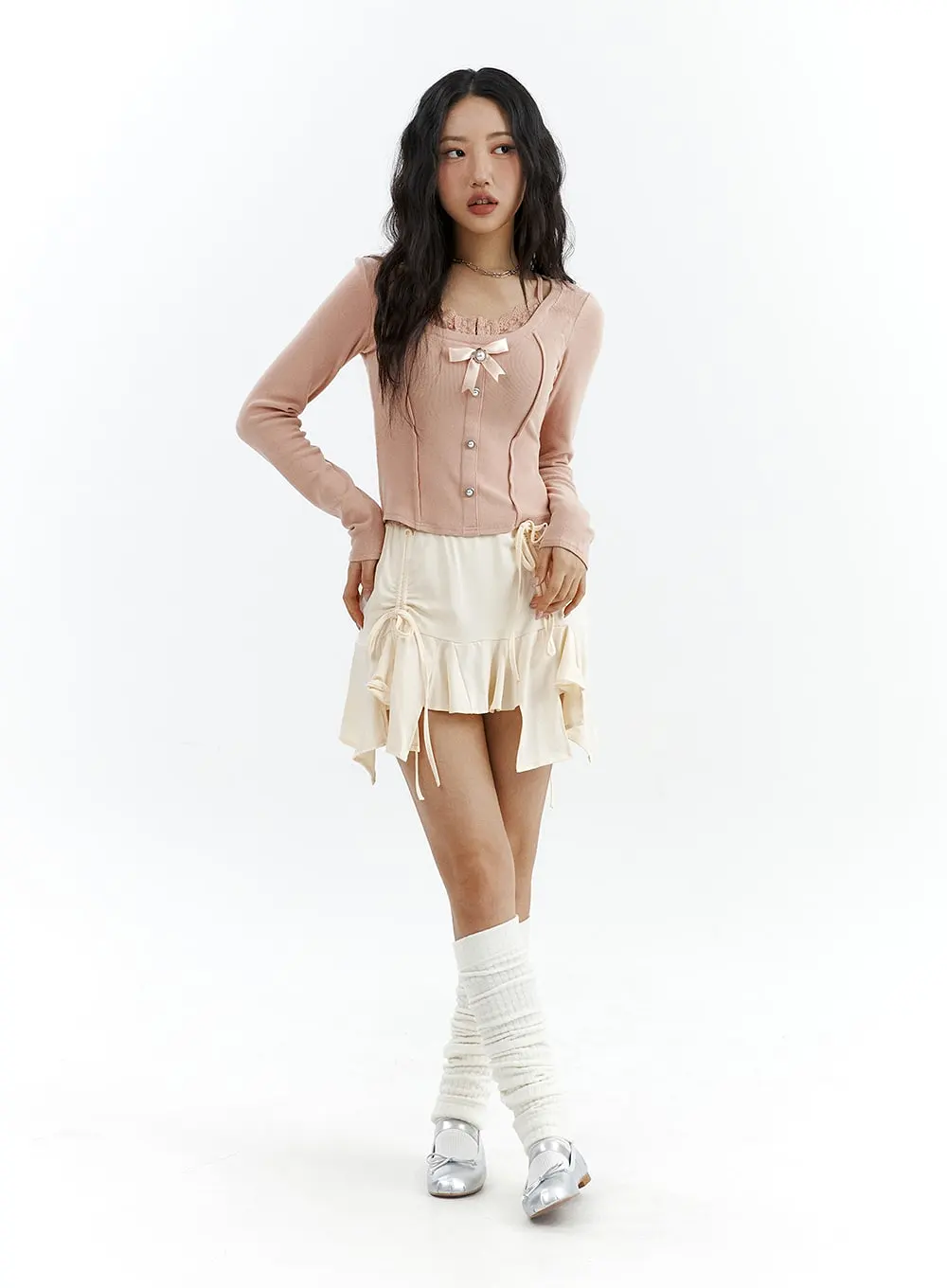 Ribbon Ruffle High Waist Mini Skirt CJ425