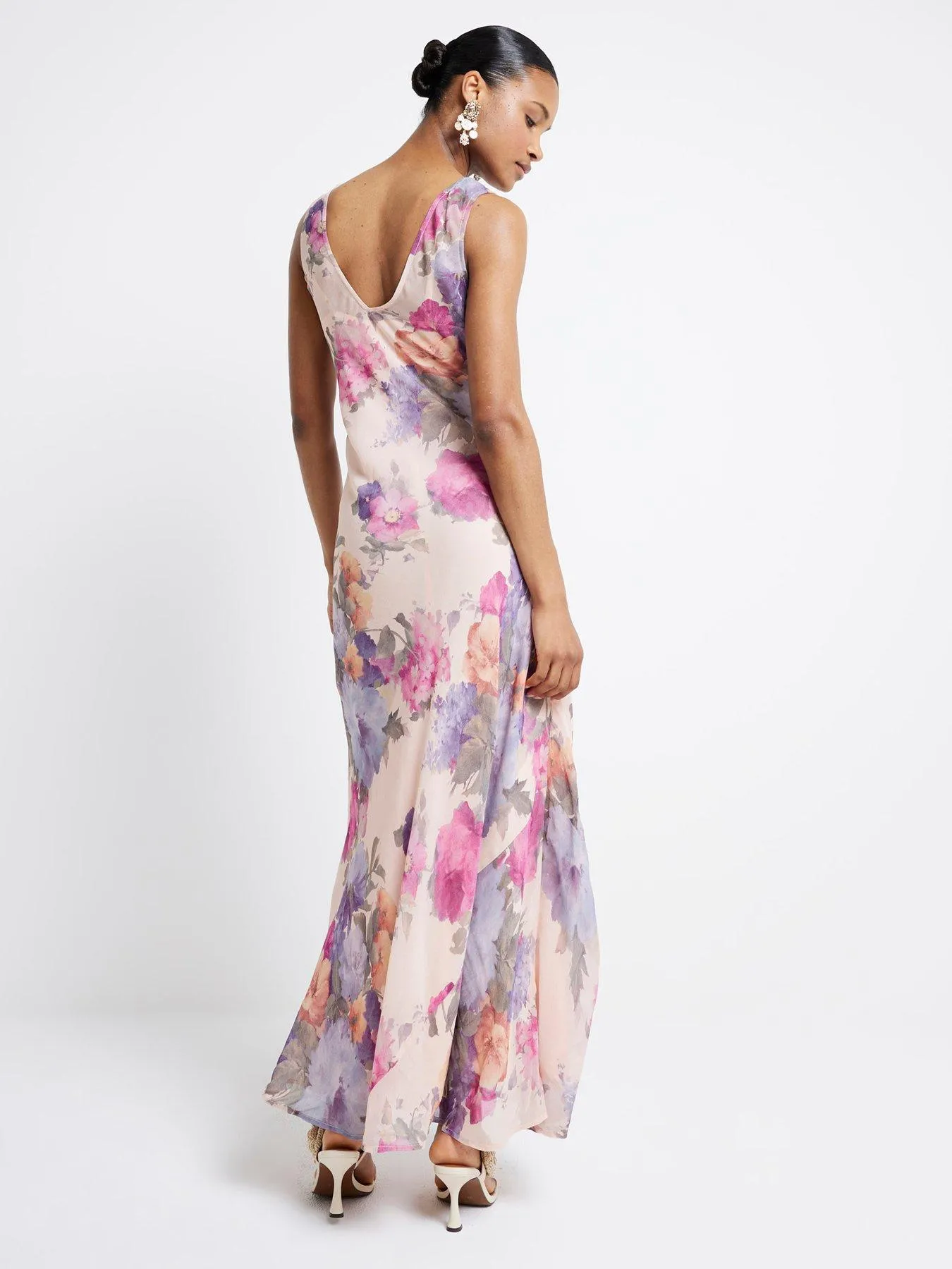 River Island Cowl Neck Maxi Floral Dress - Light Pink