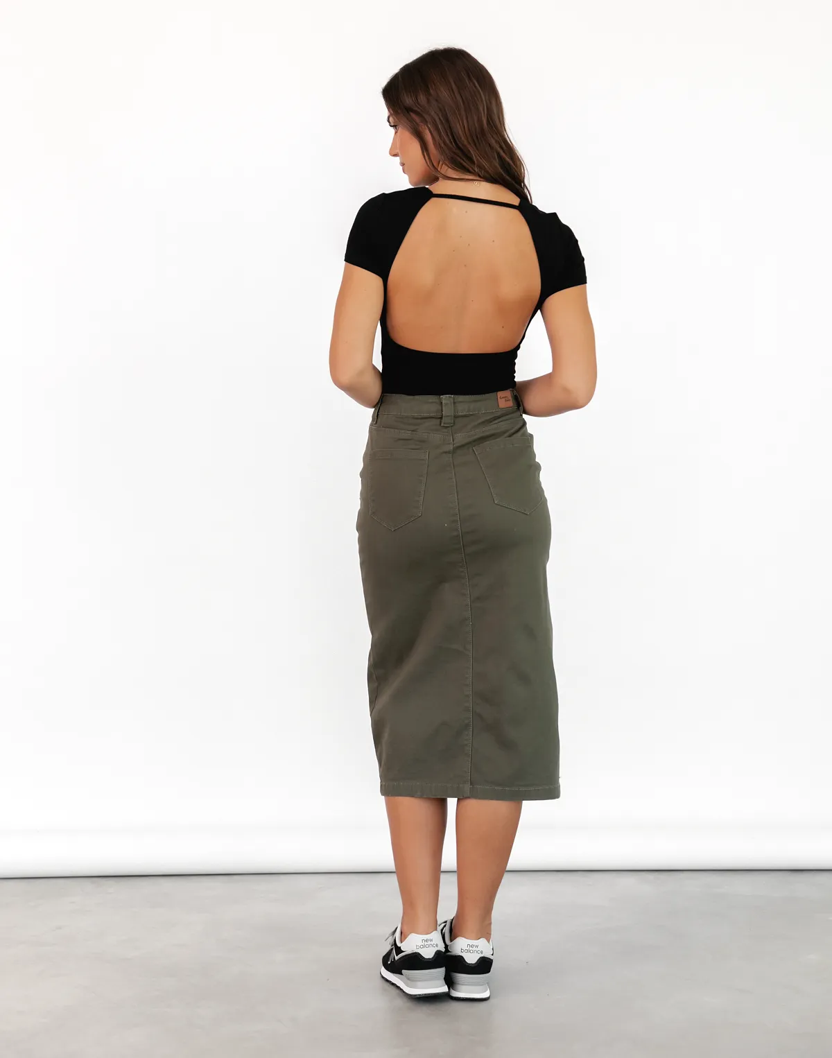 Scott Denim Midi Skirt (Khaki)