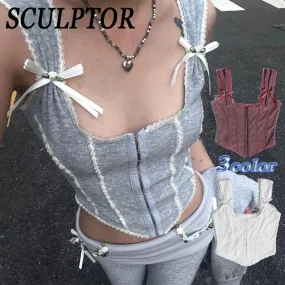 SCULPTOR  |●SCULPTOR● Rosy Terry Corset Top (3color)