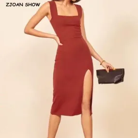 Shein Solid Split Thick Strap Dress Without Belt