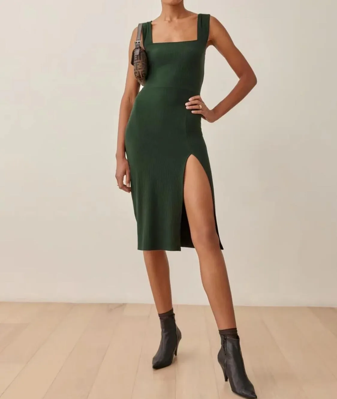 Shein Solid Split Thick Strap Dress Without Belt