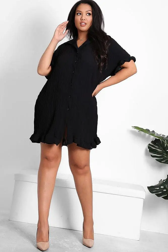 Shirred Crinkle Fabric Lazy Fit Shirt Dress