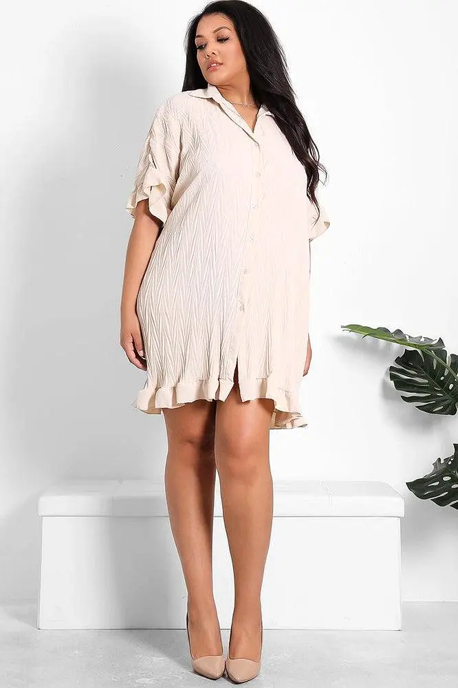 Shirred Crinkle Fabric Lazy Fit Shirt Dress