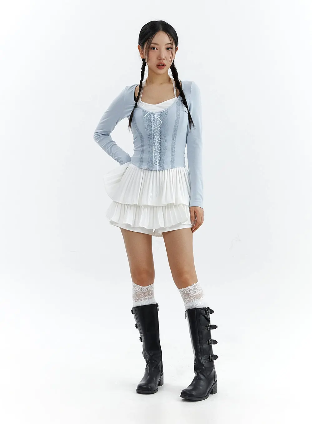 Shirred Ruffle Mini Skirt CJ423