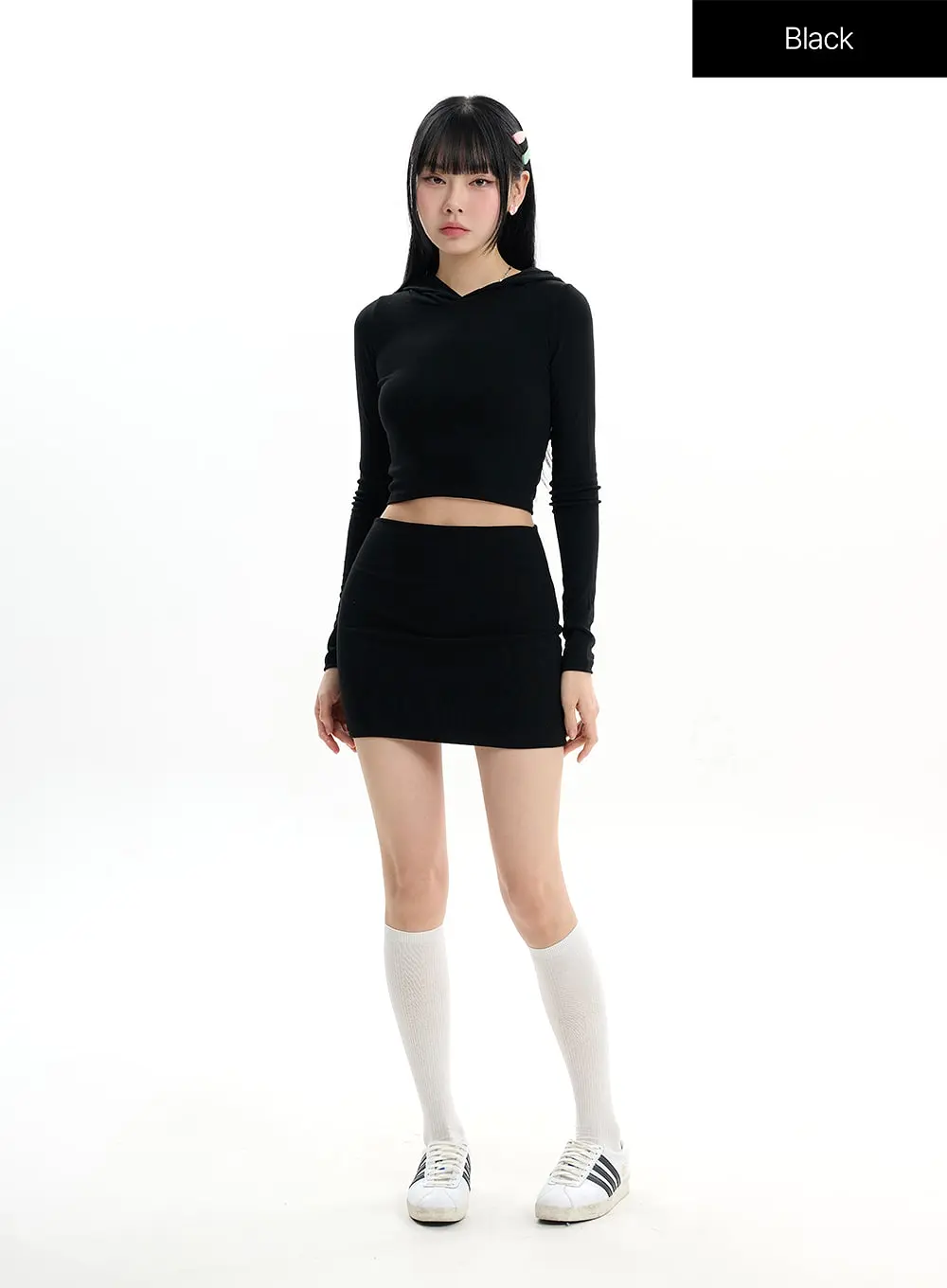 Solid Long Sleeve Hoodie & Mini Skirt Set IF413