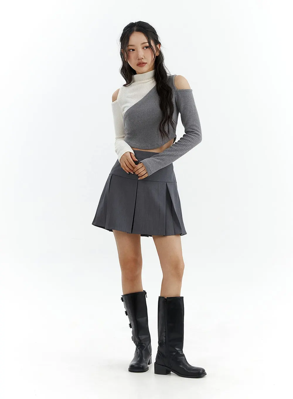 Solid Pleated Mini Skirt CJ425