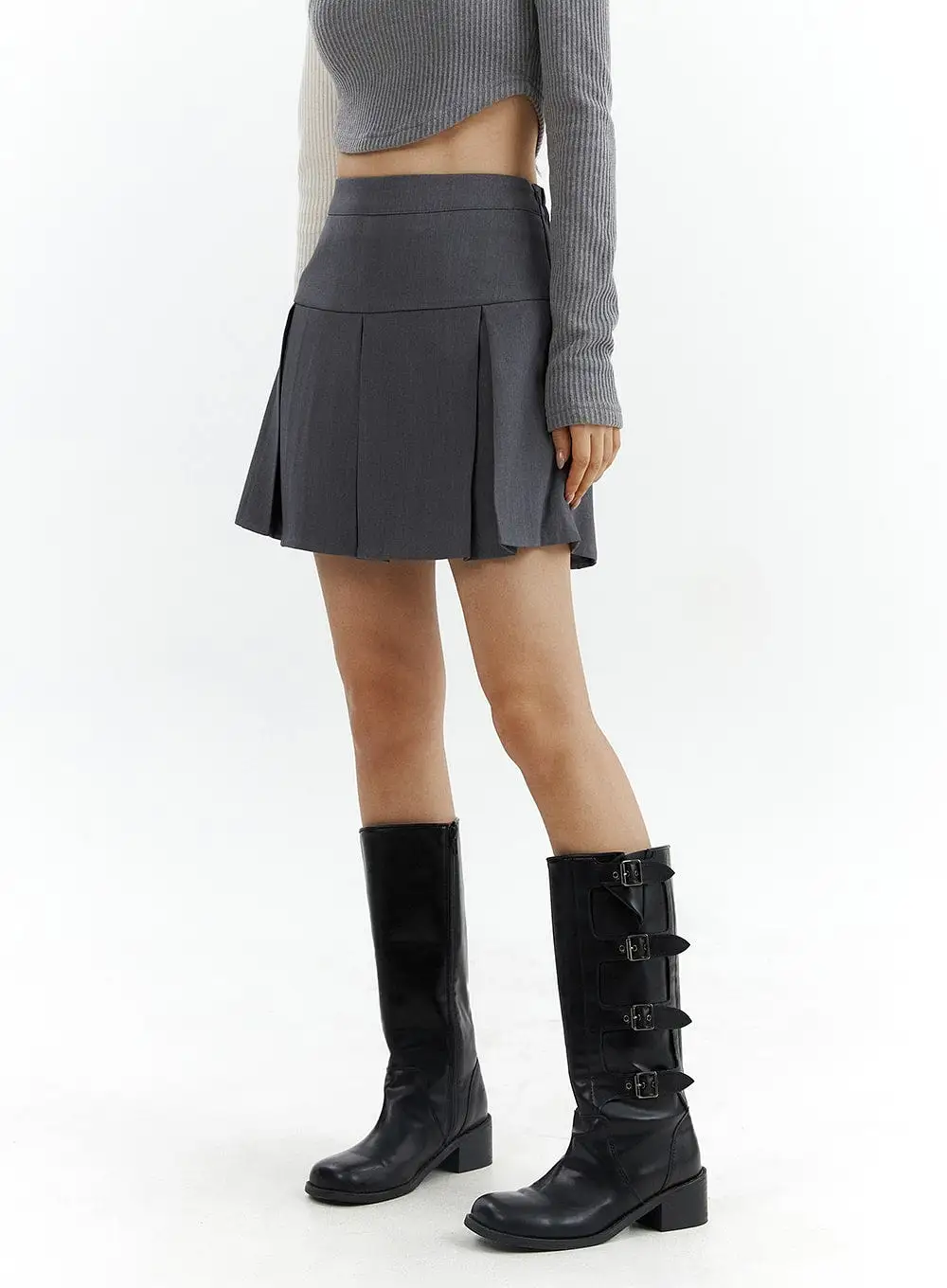 Solid Pleated Mini Skirt CJ425