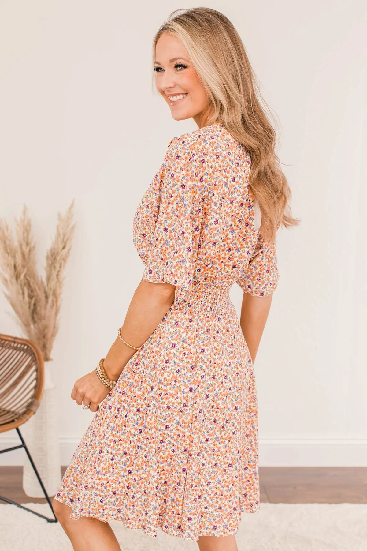 Spring Celebration Floral Dress- Peach