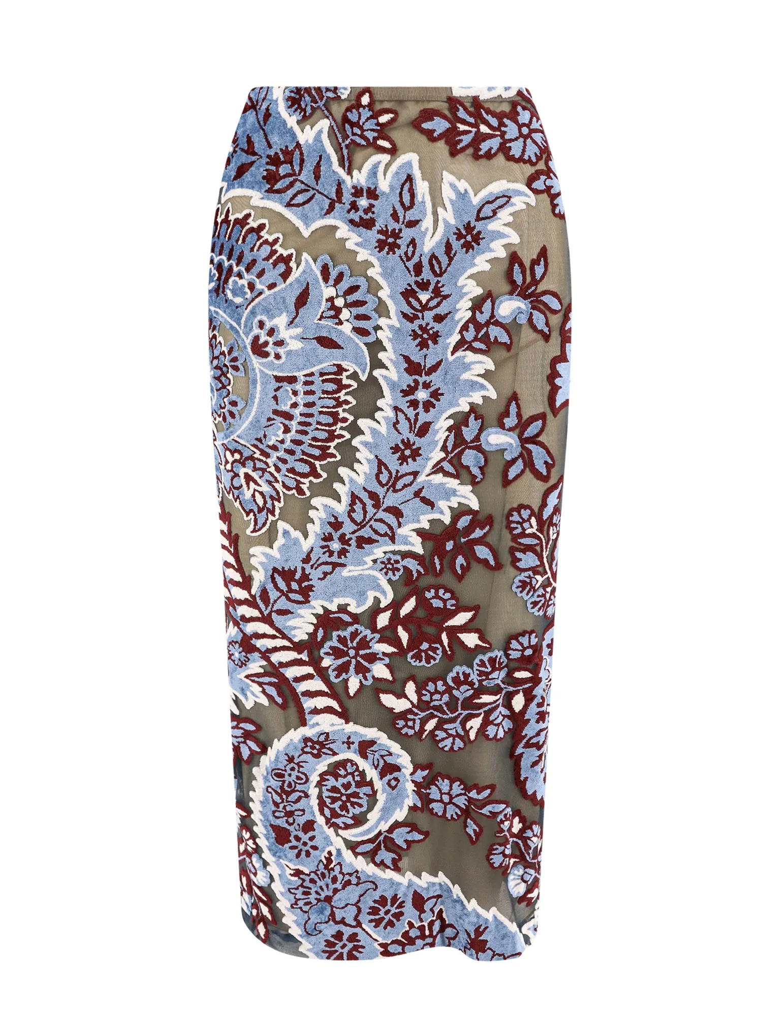 Stretch viscose midi skirt with iconic motif