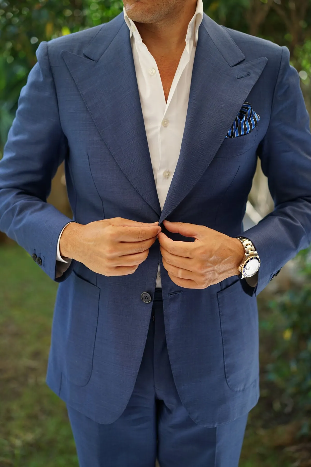 Striped Blue Black Pocket Square