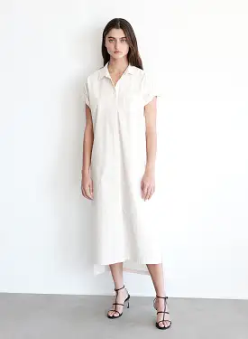 Structured Poplin Rolled Sleeve Midi Shirt Dress in Cream