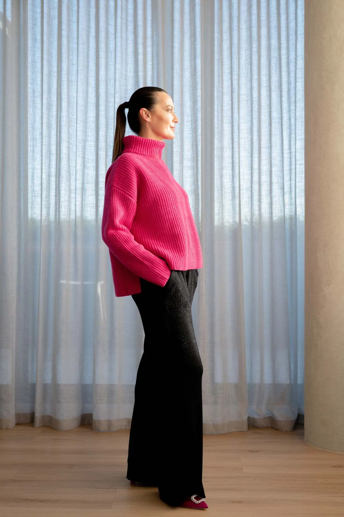 Textured Turtleneck - Fuchsia