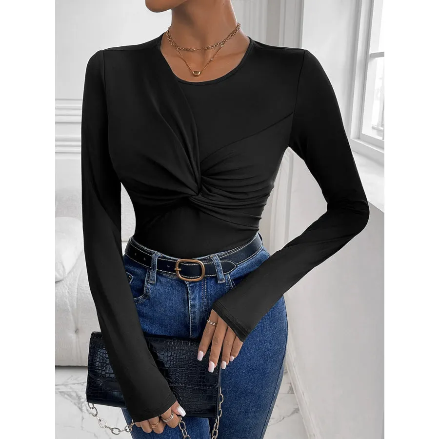 Twisted Round Neck Long Sleeve Bodysuit