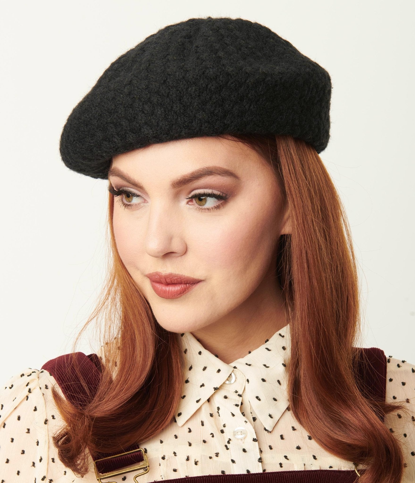 Unique Vintage Black Basketweave Adieu Beret