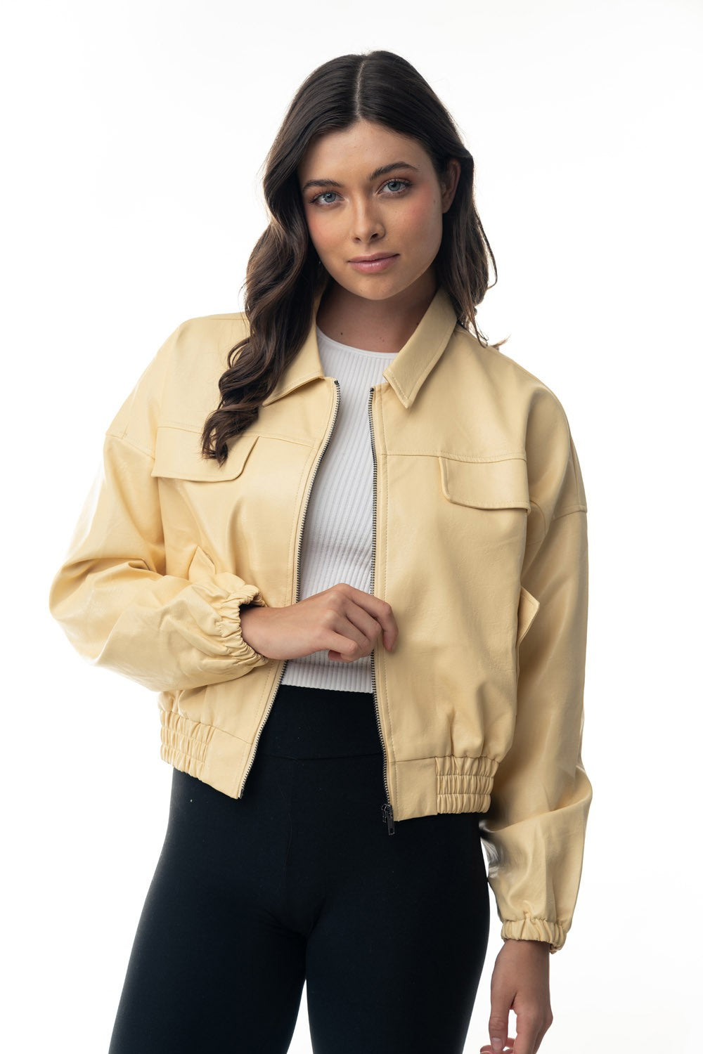 White Birch Yellow Faux Leather Jacket