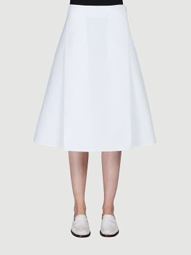 White Cotton Cady A-Line Midi Skirt