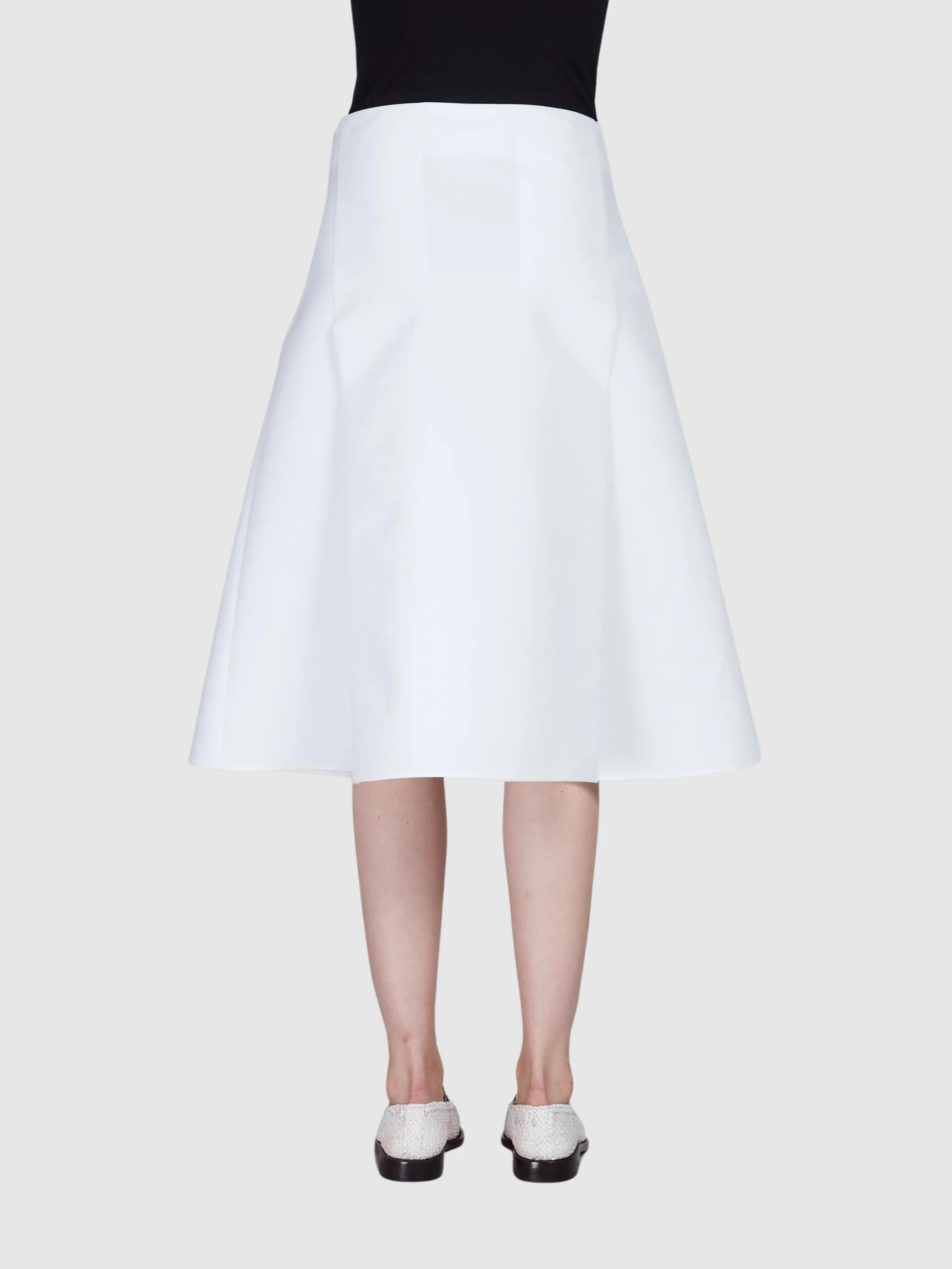 White Cotton Cady A-Line Midi Skirt